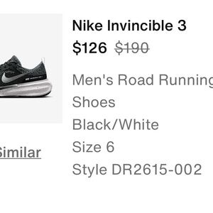 Nike Invincible 3 Athletic Shoes - Black and White